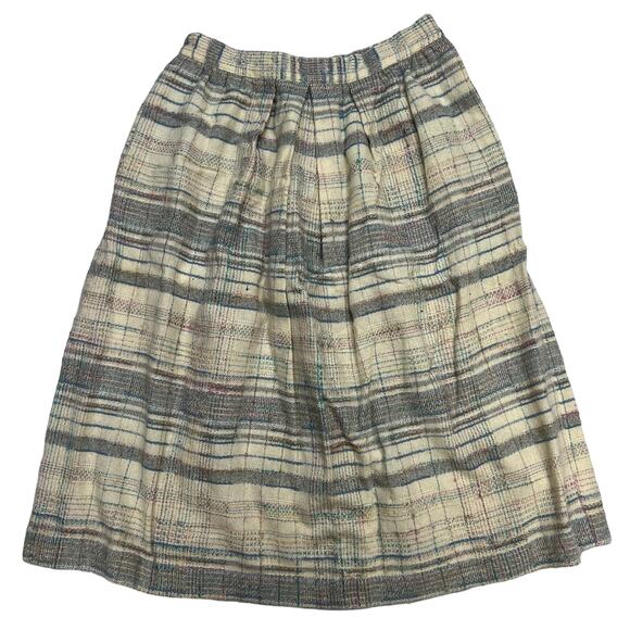 Vintage Diane Von Furstenberg Plaid Skirt Size 14 Wool Blend Beige Pleated Midi - Picture 1 of 8